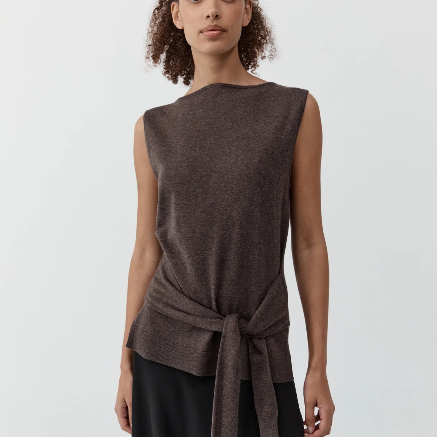 St. Agni Fine Merino Tie Waist Top - Mulch