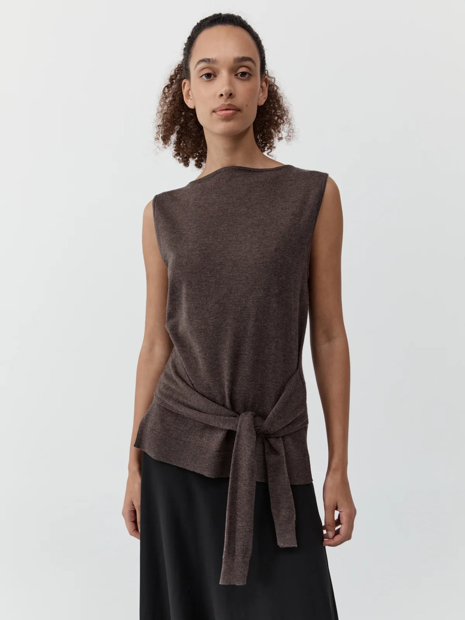St. Agni Fine Merino Tie Waist Top - Mulch