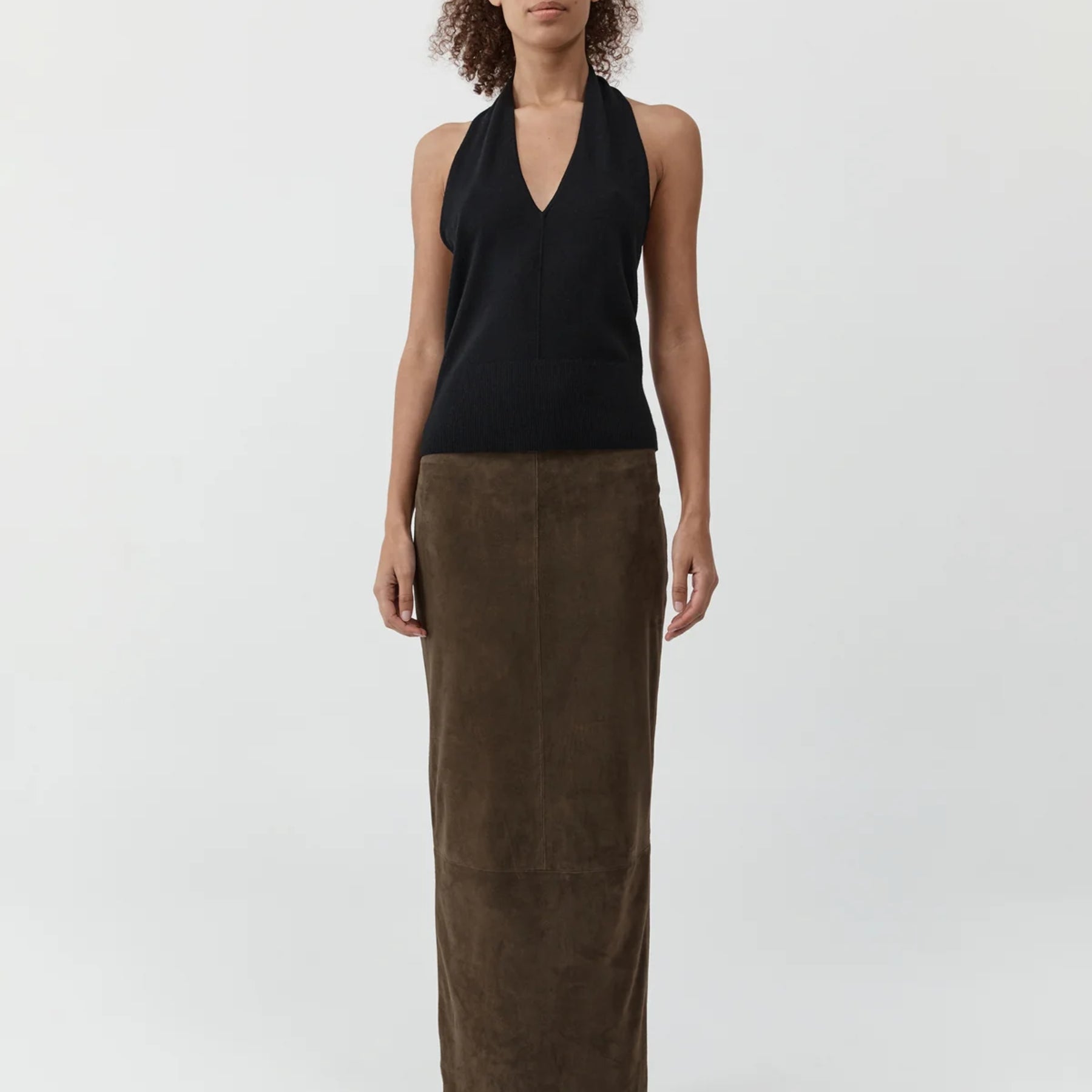 St. Agni Suede Column Skirt - Khaki