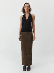 St. Agni Suede Column Skirt - Khaki