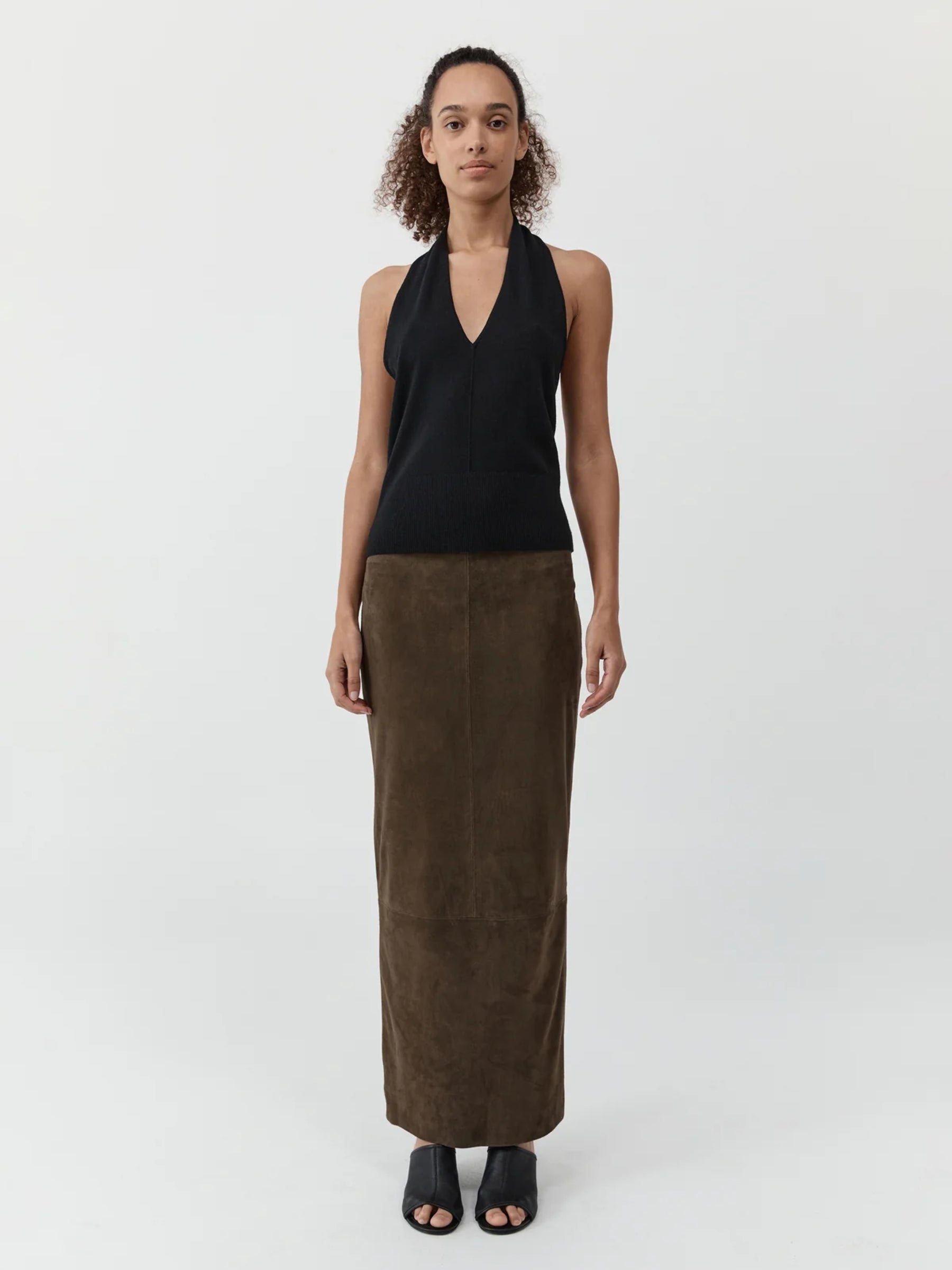 St. Agni Suede Column Skirt - Khaki