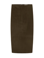 St. Agni Suede Column Skirt - Khaki