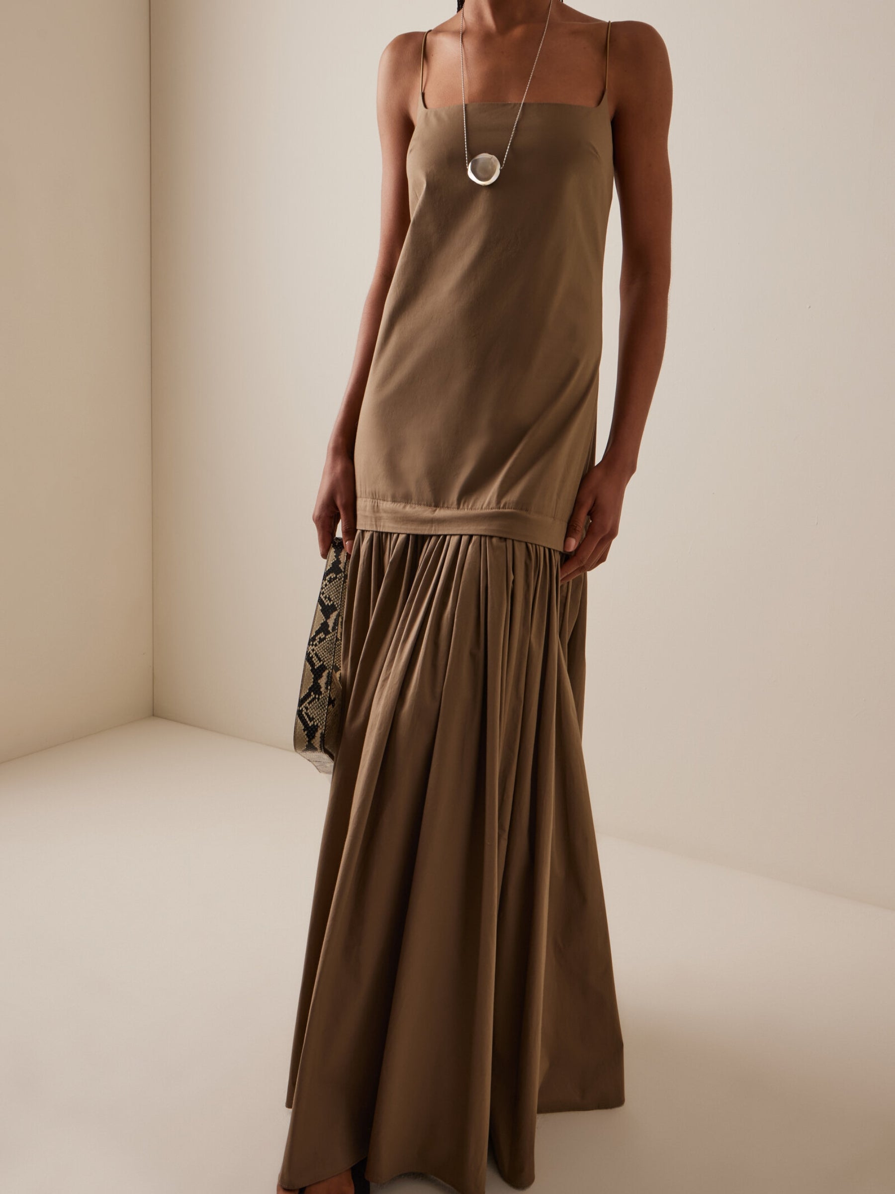Staud | Ari Stretch-Cotton Maxi Dress in Taupe