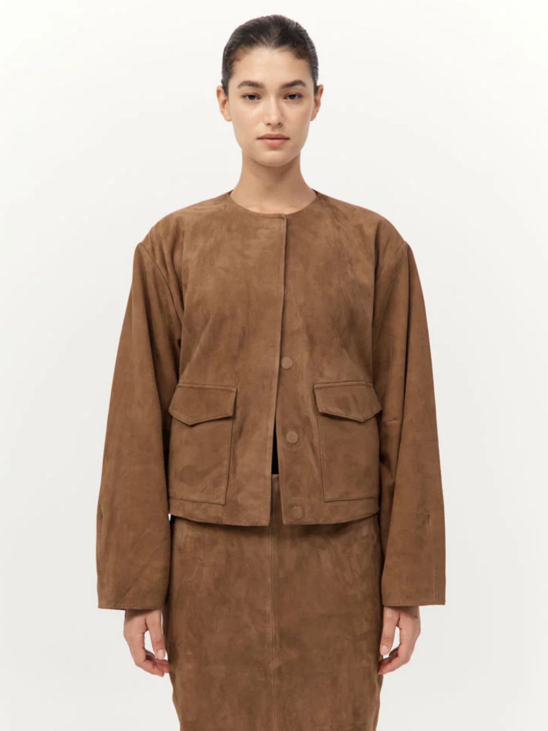 St. Agni Utility Cocoon Suede Bomber in Brown