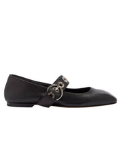 Aeyde | Uma Eyelet Leather Mary-Jane Flats in Black | The UNDONE