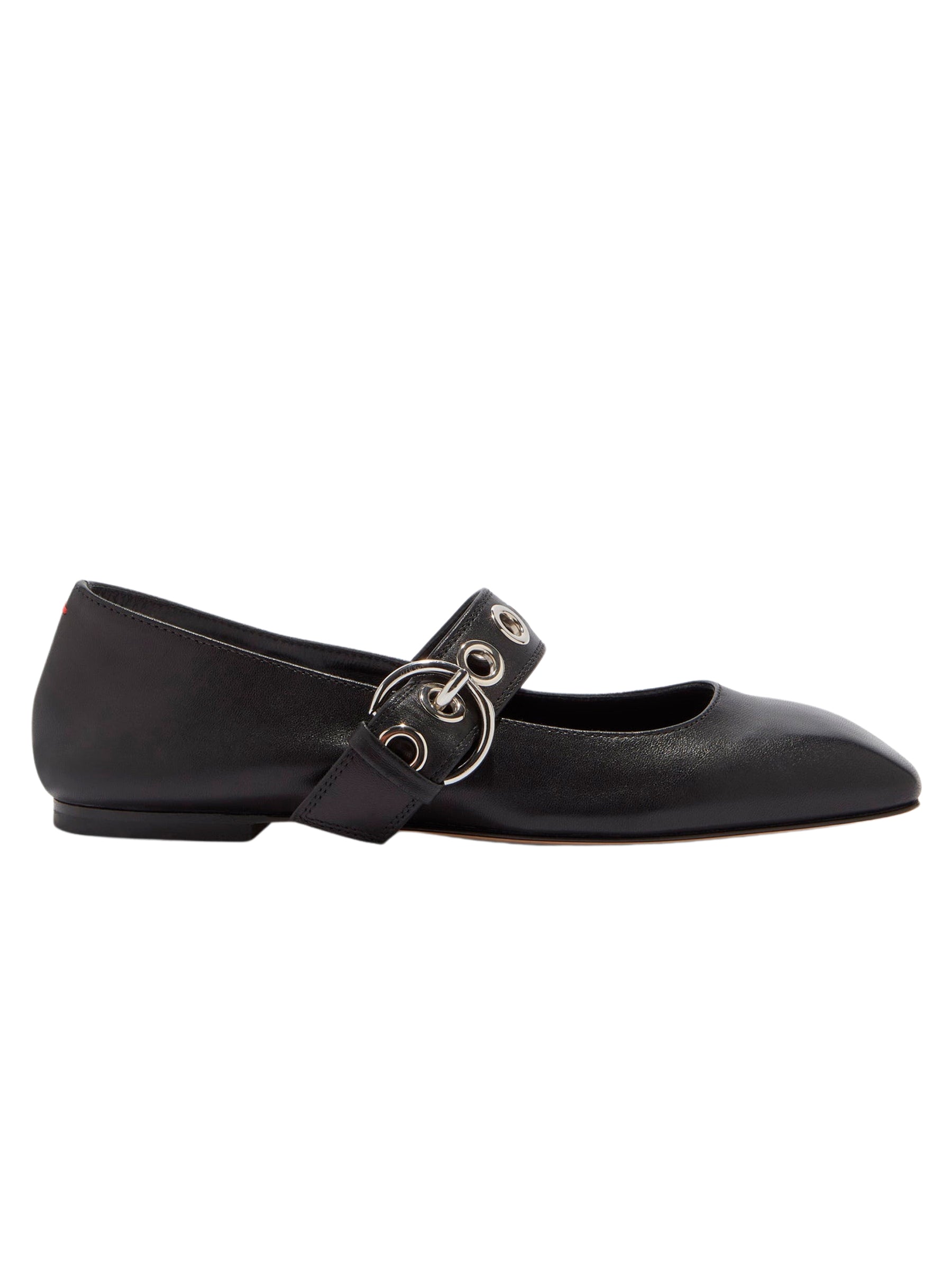 Aeyde | Uma Eyelet Leather Mary-Jane Flats in Black | The UNDONE