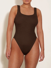 Hunza G | Square Neck Swim in Chocolate Brown | The UNDONE