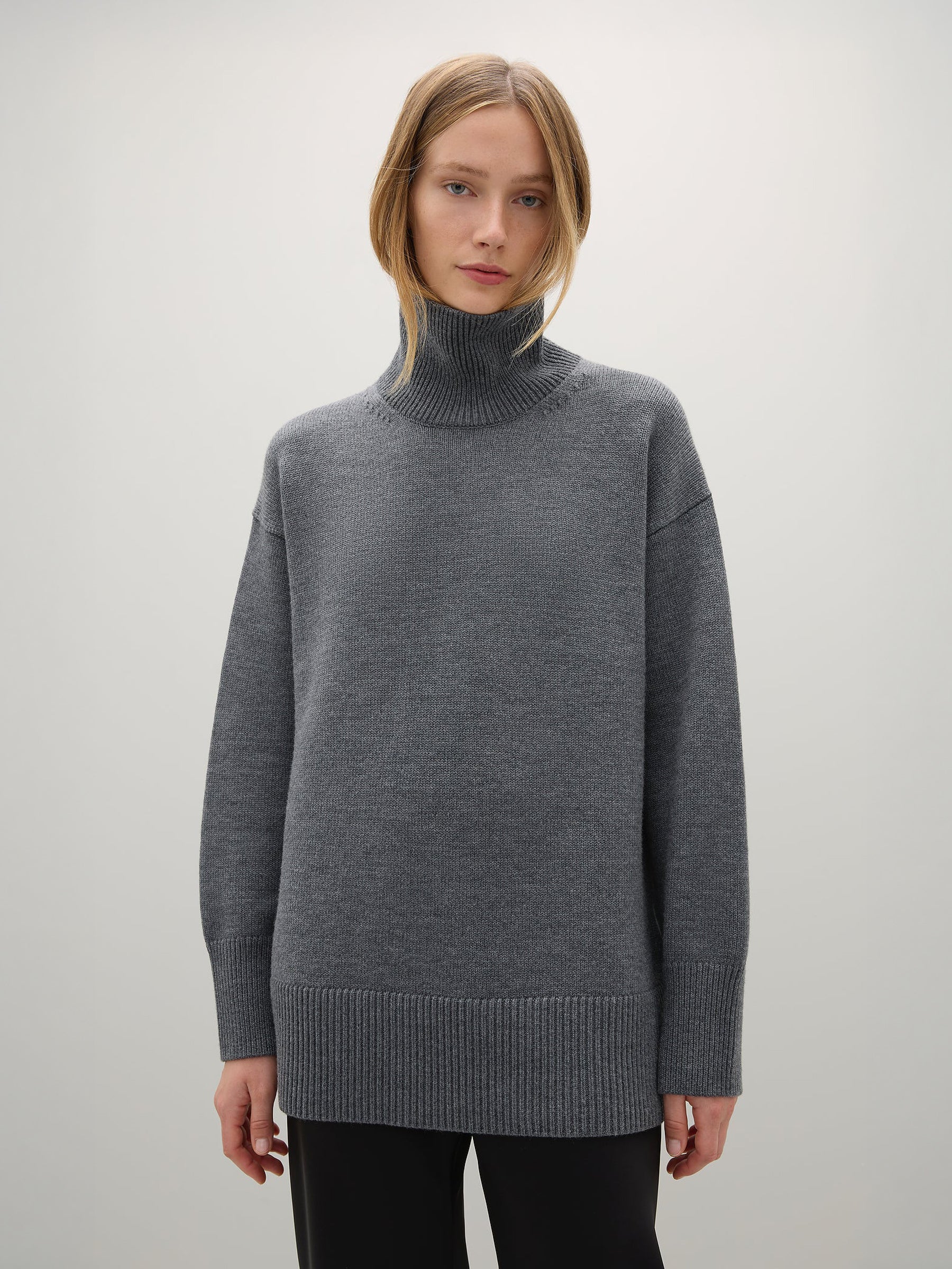 A.Emery | Gibson Funnel Knit in Mid Grey Melange | The UNDONE