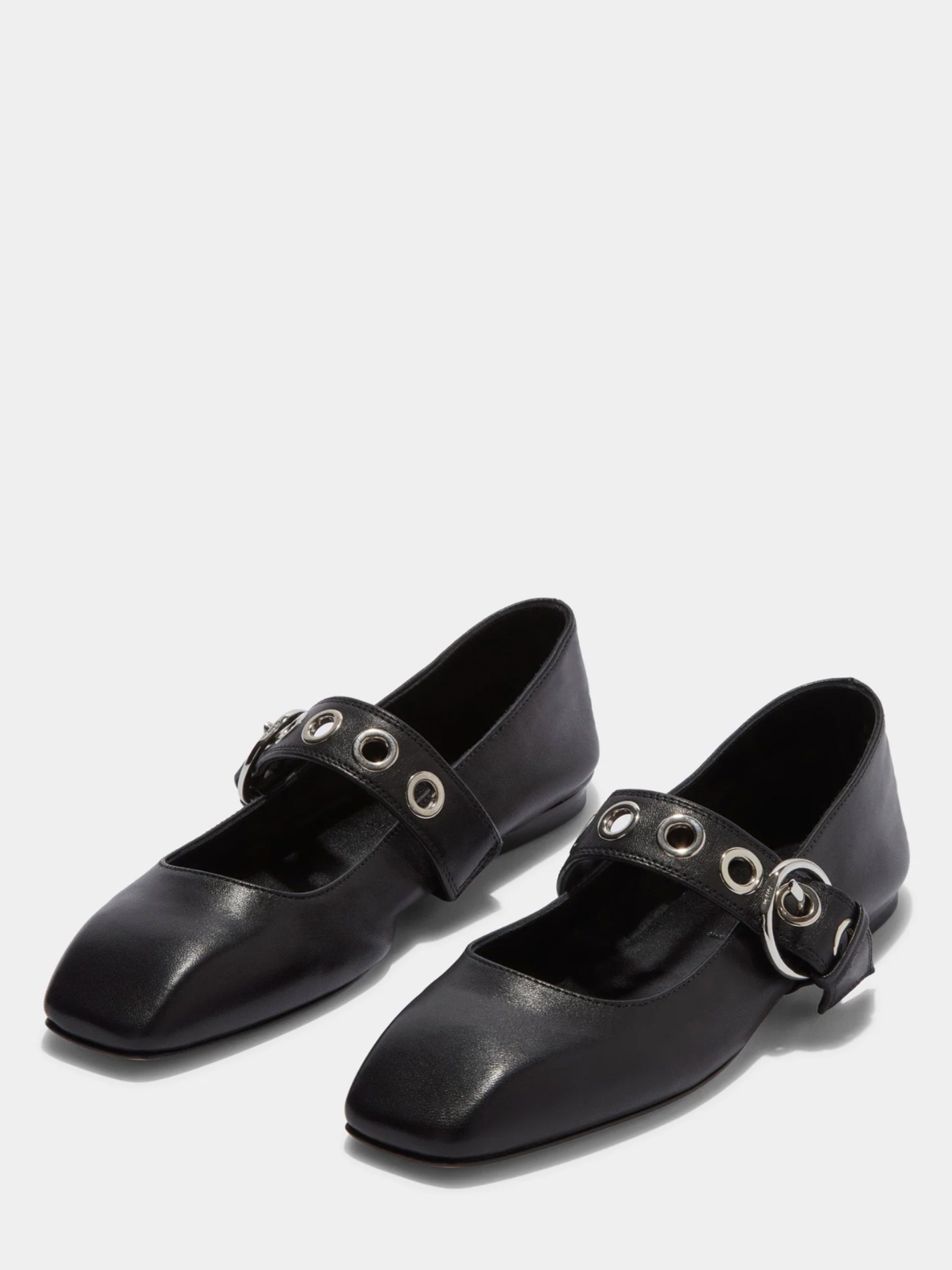 Aeyde | Uma Eyelet Leather Mary-Jane Flats in Black | The UNDONE