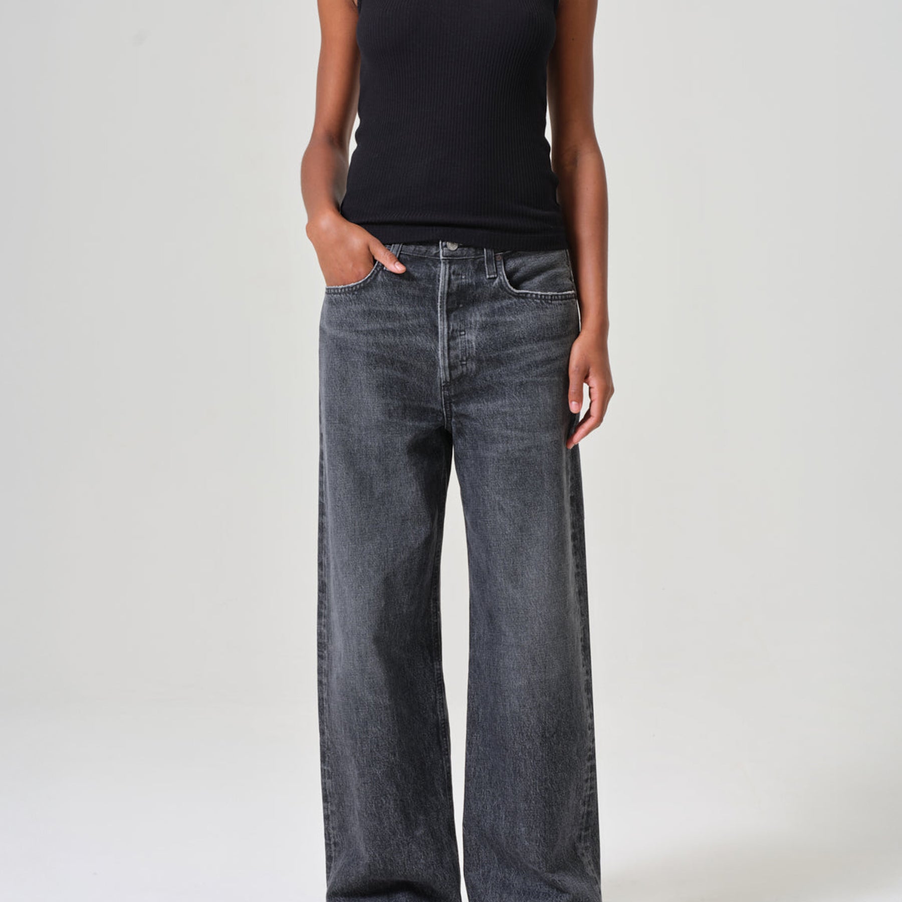 AGOLDE | Low Slung Baggy Jean in Washed Black Ditch | The UNDONE