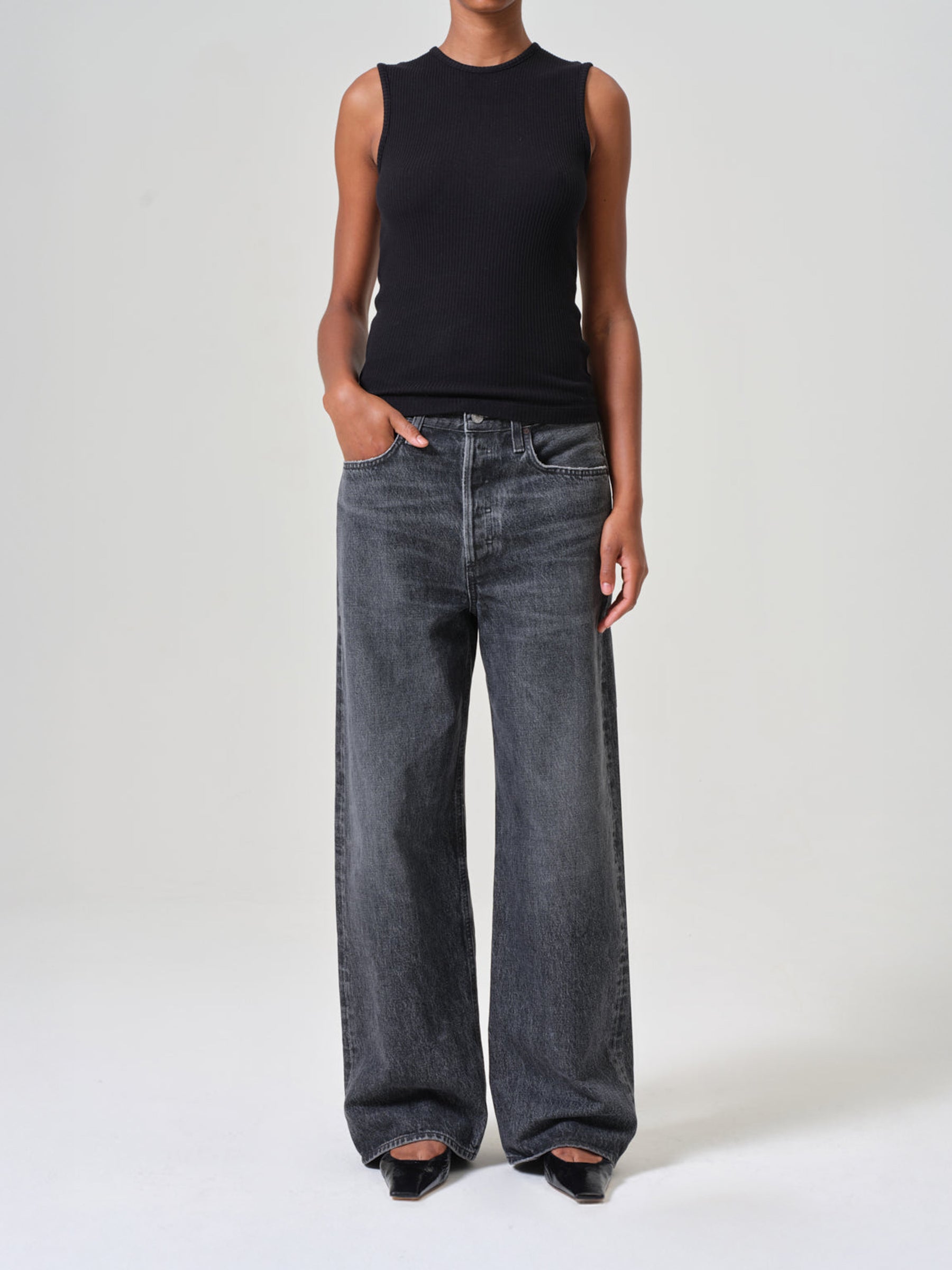 AGOLDE | Low Slung Baggy Jean in Washed Black Ditch | The UNDONE