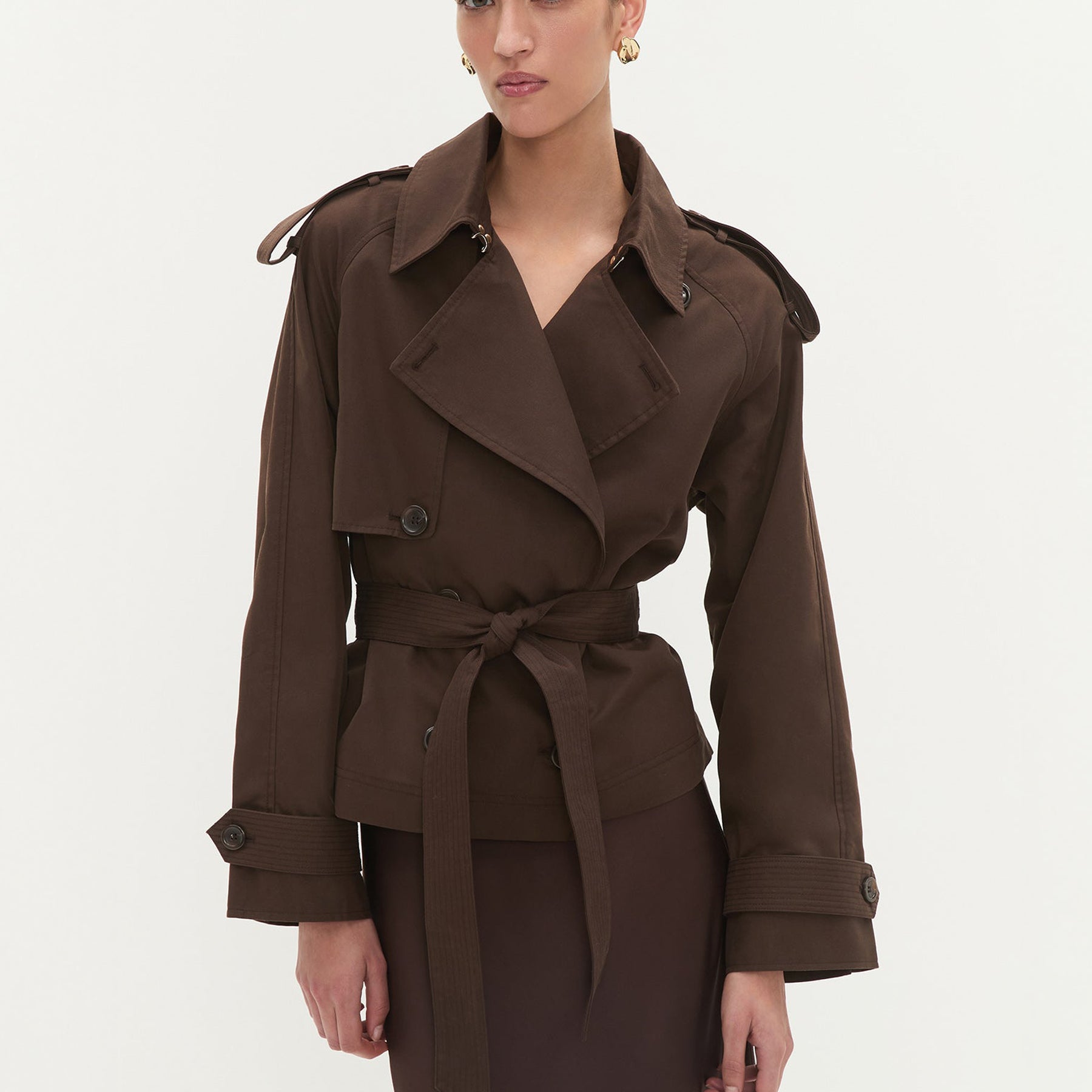 AJE | Mineral Cropped Trench in Chocolate Brown | The UNDONE