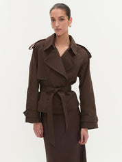 AJE | Mineral Cropped Trench in Chocolate Brown | The UNDONE