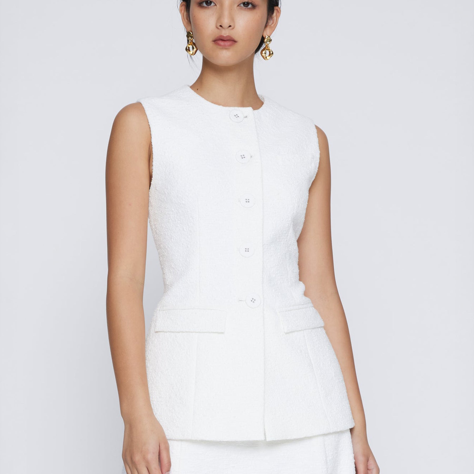 Anna Quan | Bailey Top in White Boucle | The UNDONE