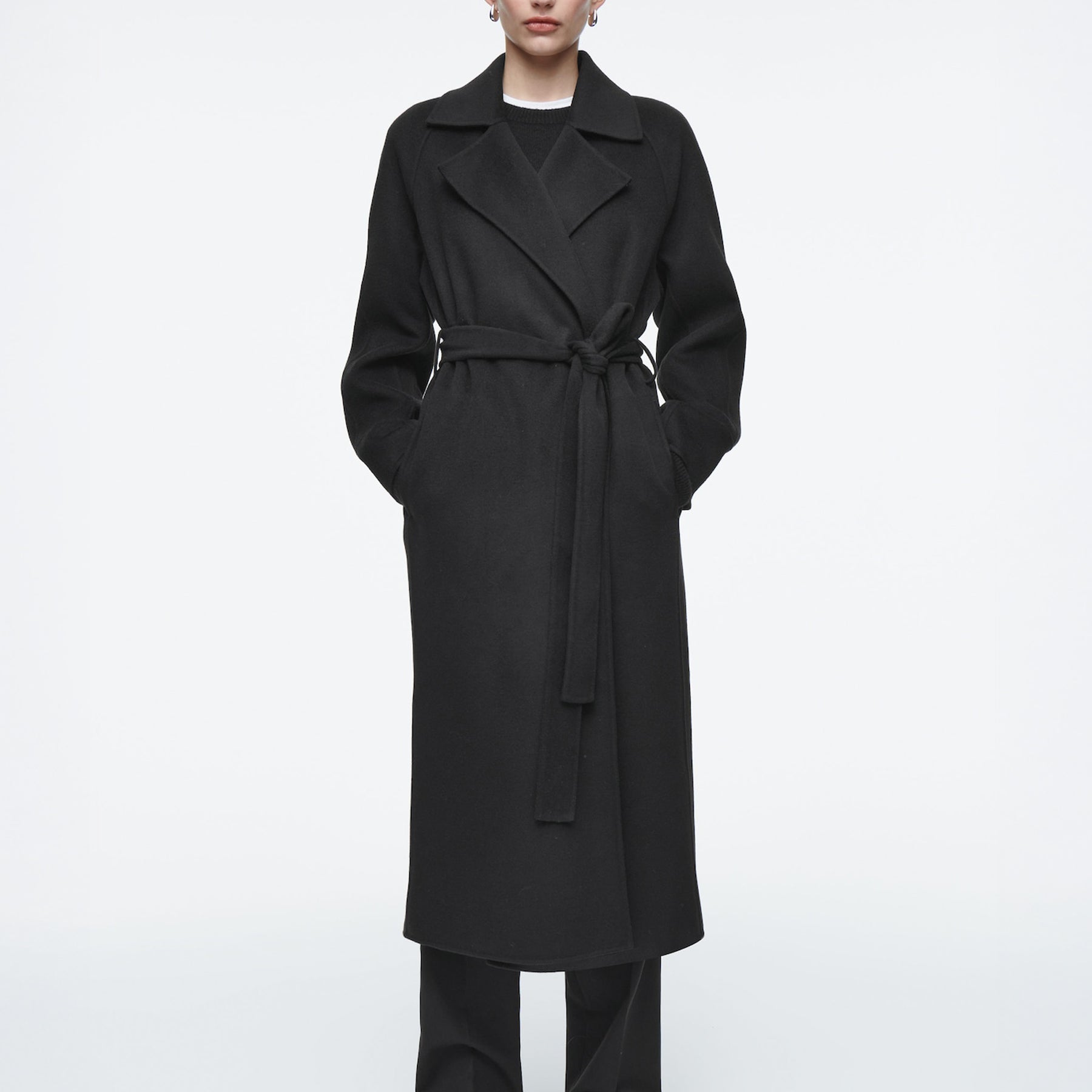 COS | Belted Double-Faced Wool Coat in Black | The UNDONE