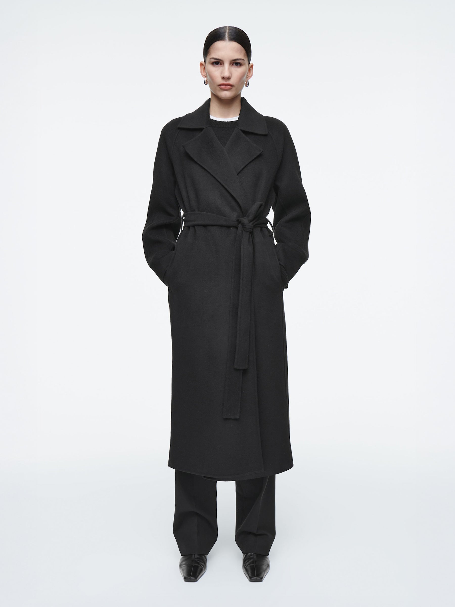 COS | Belted Double-Faced Wool Coat in Black | The UNDONE