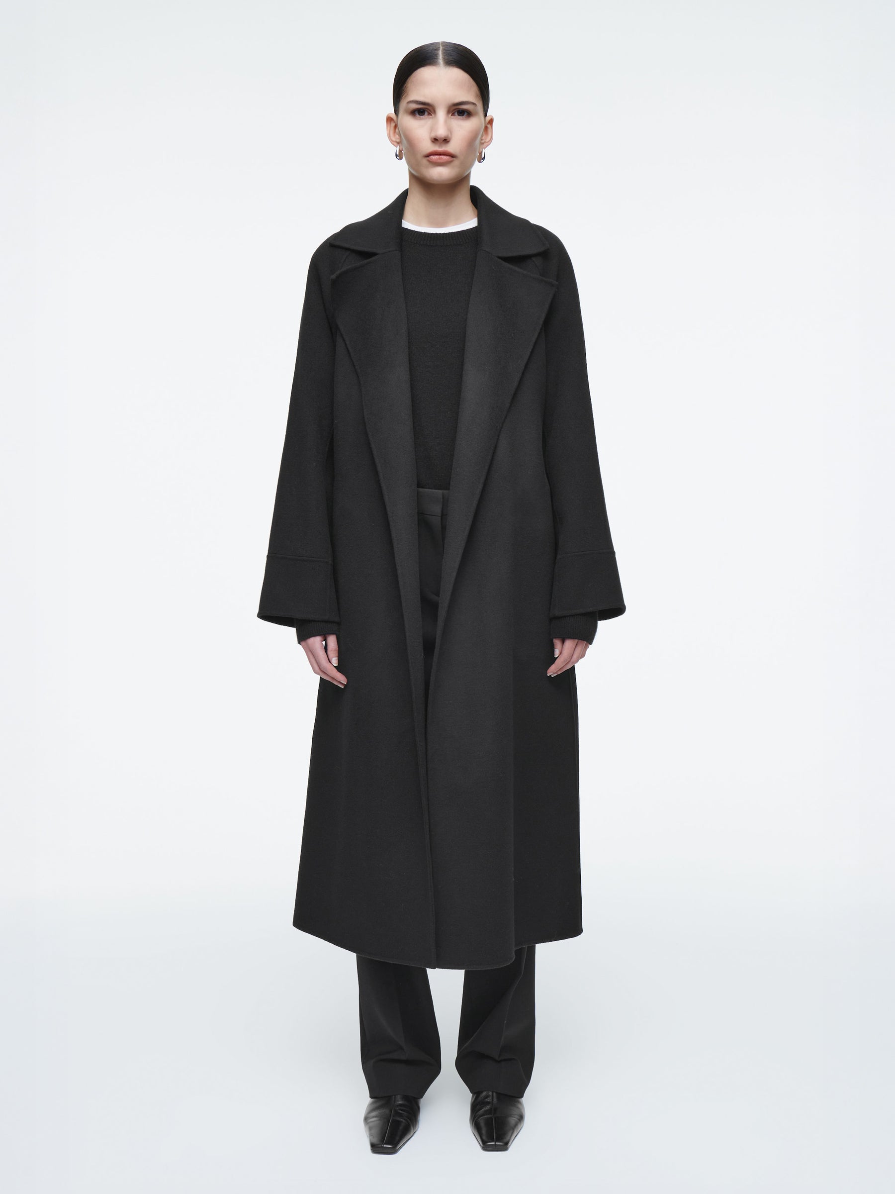 COS | Belted Double-Faced Wool Coat in Black | The UNDONE