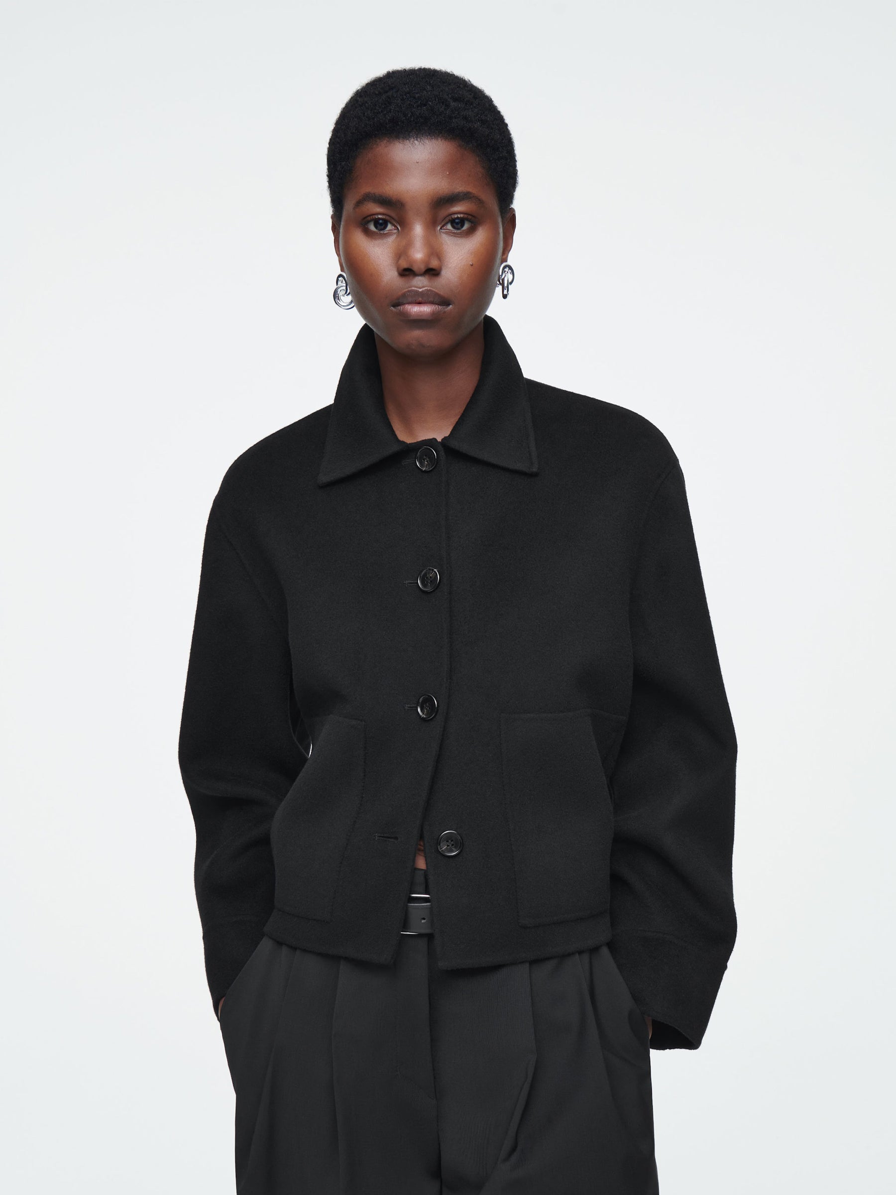 COS Boxy Double-Faced Wool Jacket in Black The UNDONE