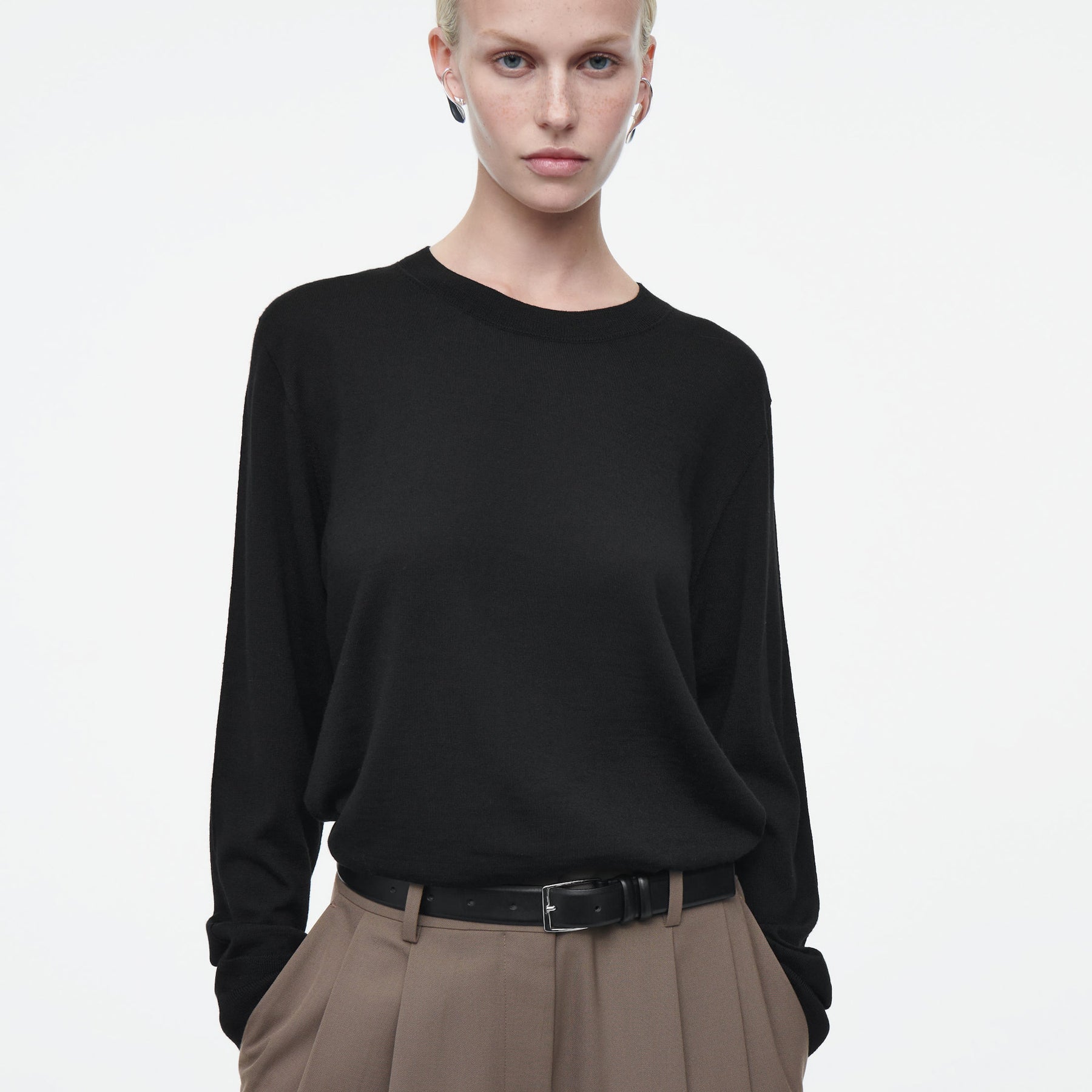 COS | Merino Wool Crew-Neck Jumper in Black | The UNDONE