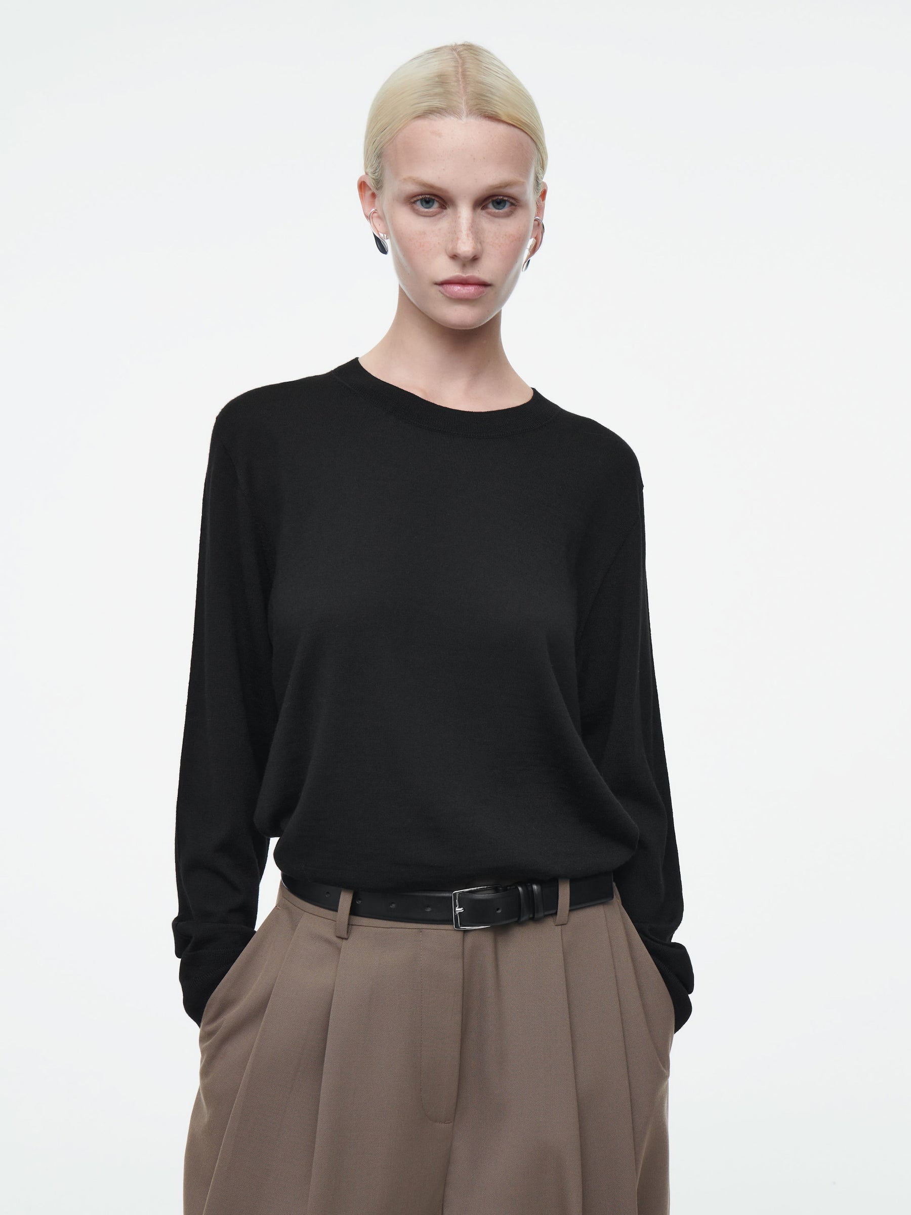 COS | Merino Wool Crew-Neck Jumper in Black | The UNDONE