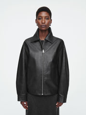 COS | Oversized Collared Leather Jacket in Black | The UNDONE