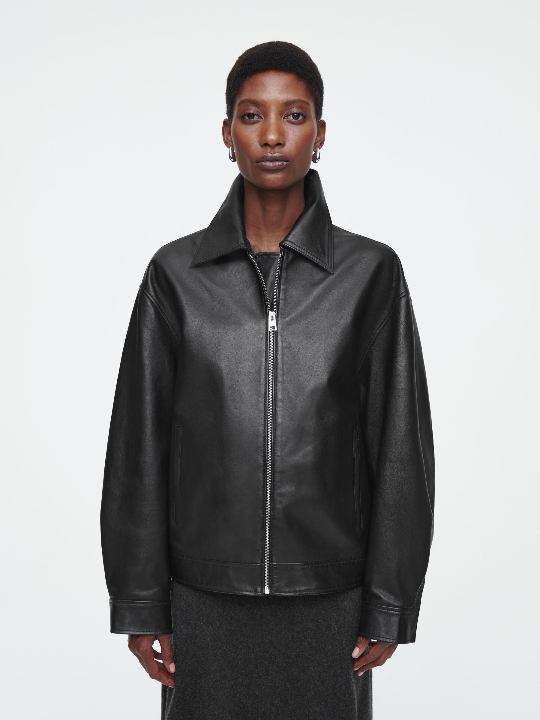 COS | Oversized Collared Leather Jacket in Black | The UNDONE