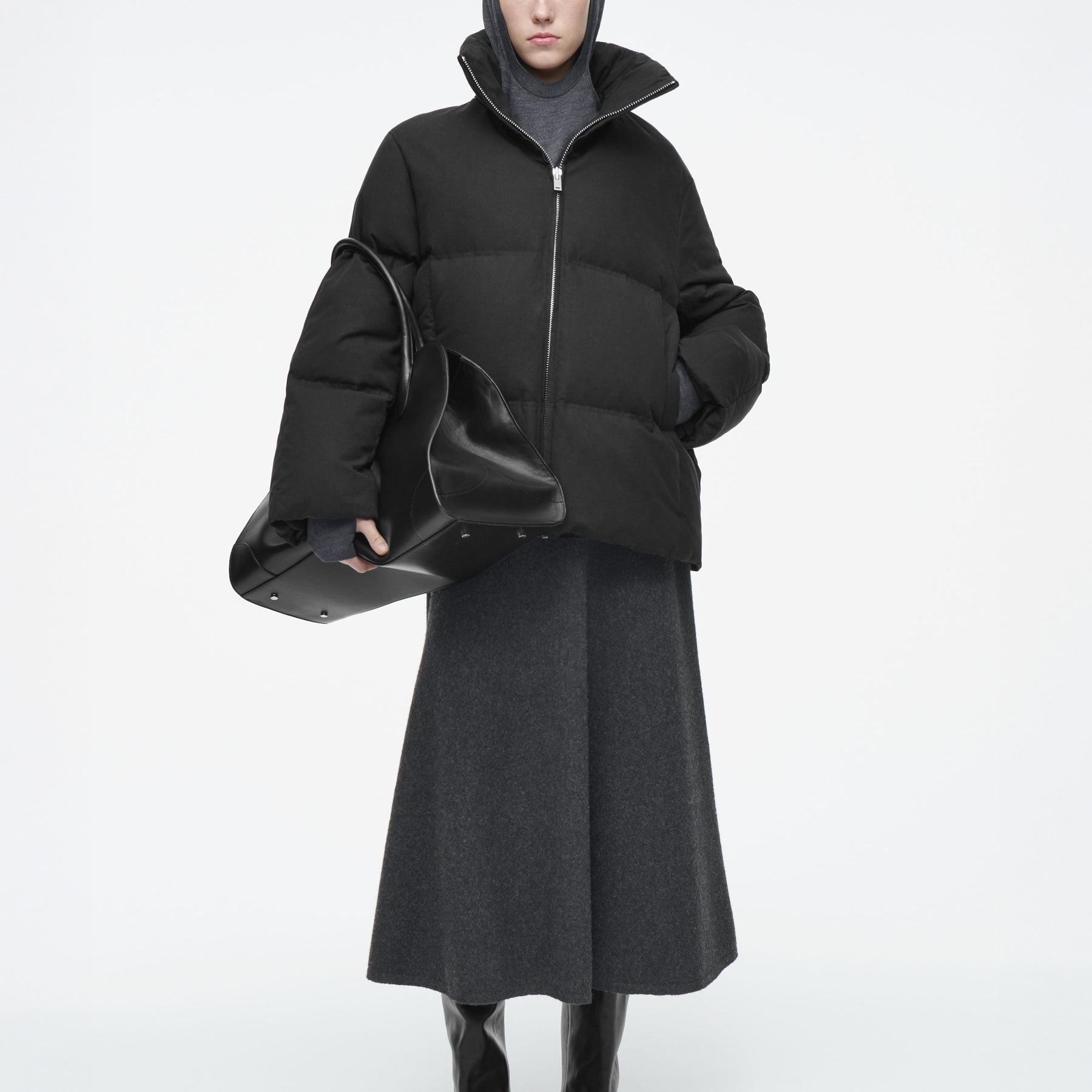 COS | Oversized Hooded Down Puffer Jacket in Black | The UNDONE
