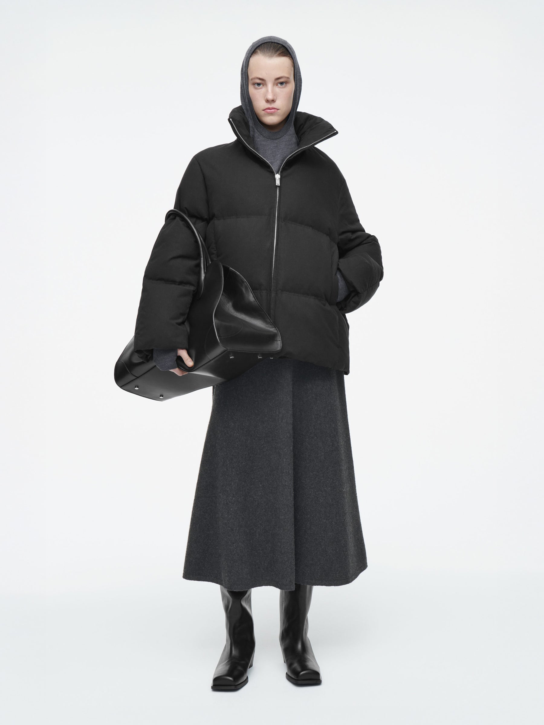 COS Oversized Hooded Down Puffer Jacket in Black The UNDONE