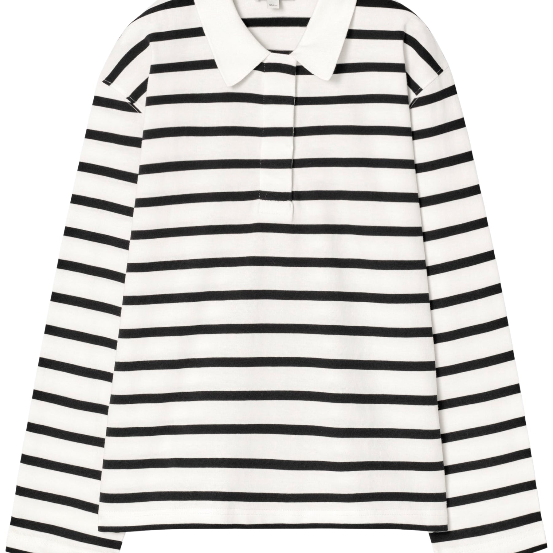COS | Relaxed Striped Long-Sleeved Polo Shirt in White Stripe | The UNDONE