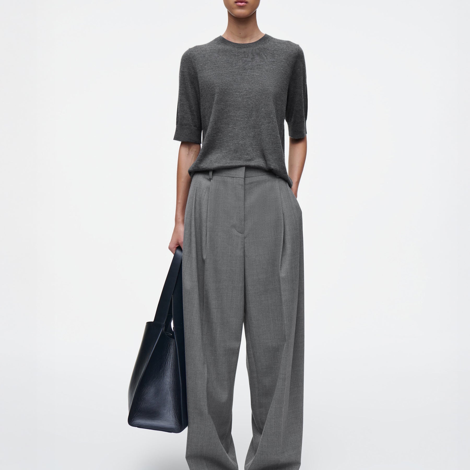 COS | Relaxed Twill Wide-Leg Pants in Grey | The UNDONE