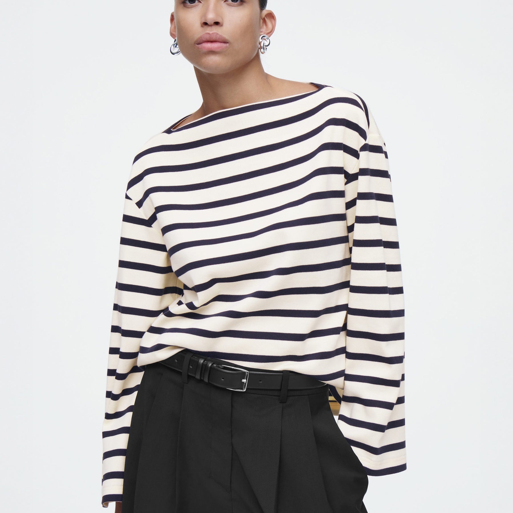 COS | Striped Boat-Neck Top in Navy | The UNDONE