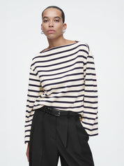 COS | Striped Boat-Neck Top in Navy | The UNDONE