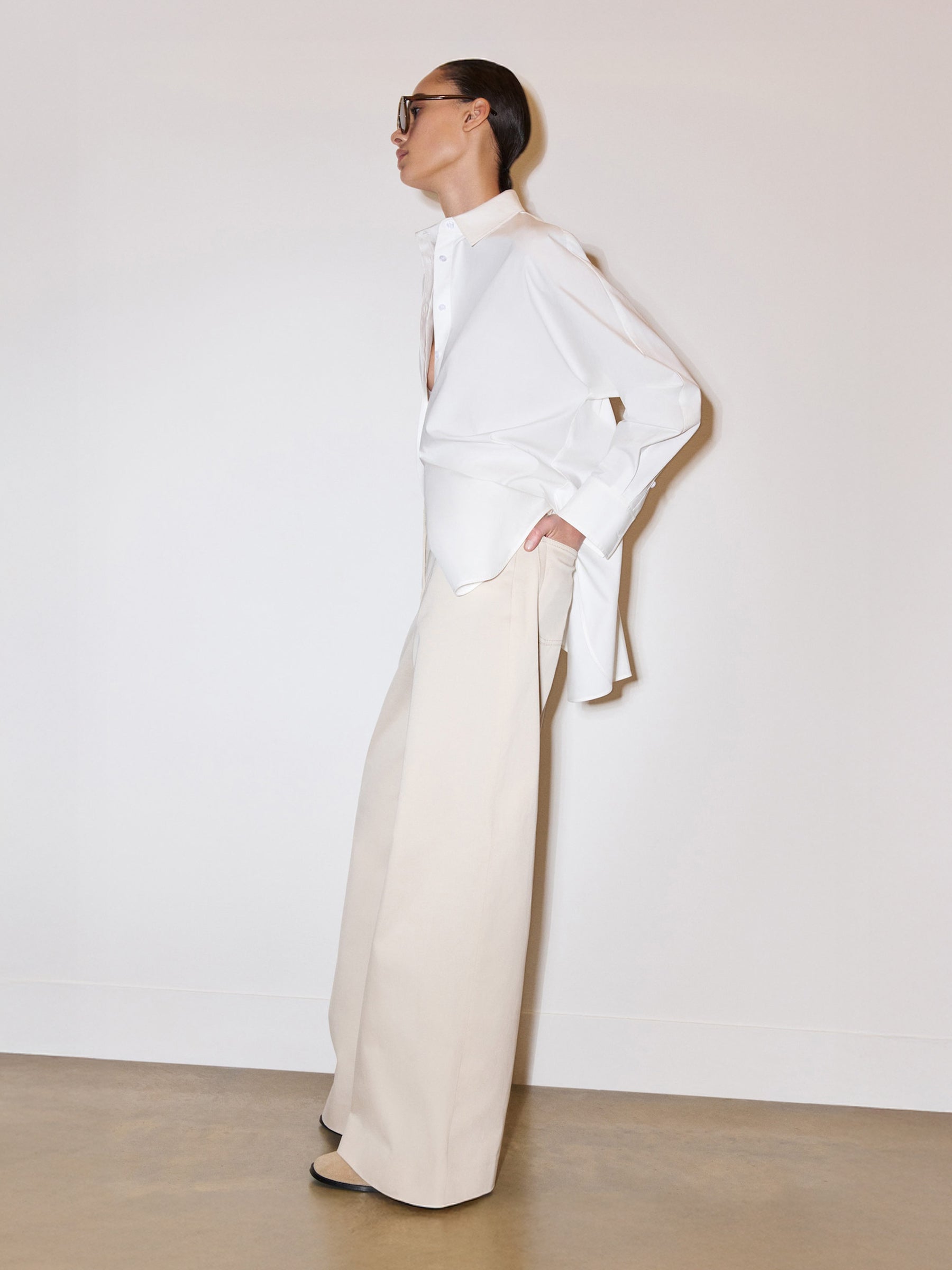 COS | Wide-Leg Cotton Pants in Light Beige | The UNDONE