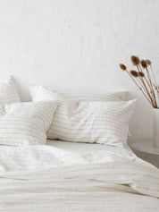 Cultiver | Linen Sheet Set with Pillowcases in White Pencil Stripe | The UNDONE