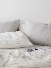 Cultiver | Linen Sheet Set with Pillowcases in White Pencil Stripe | The UNDONE