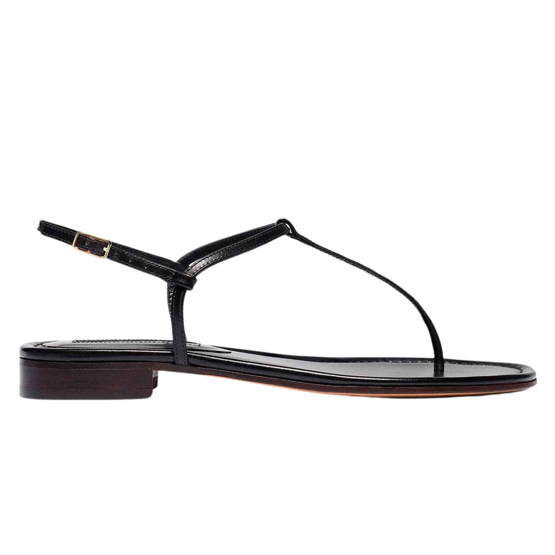 Emme Parsons | Cecilia T-Strap Sandal in Black Calfskin | The UNDONE