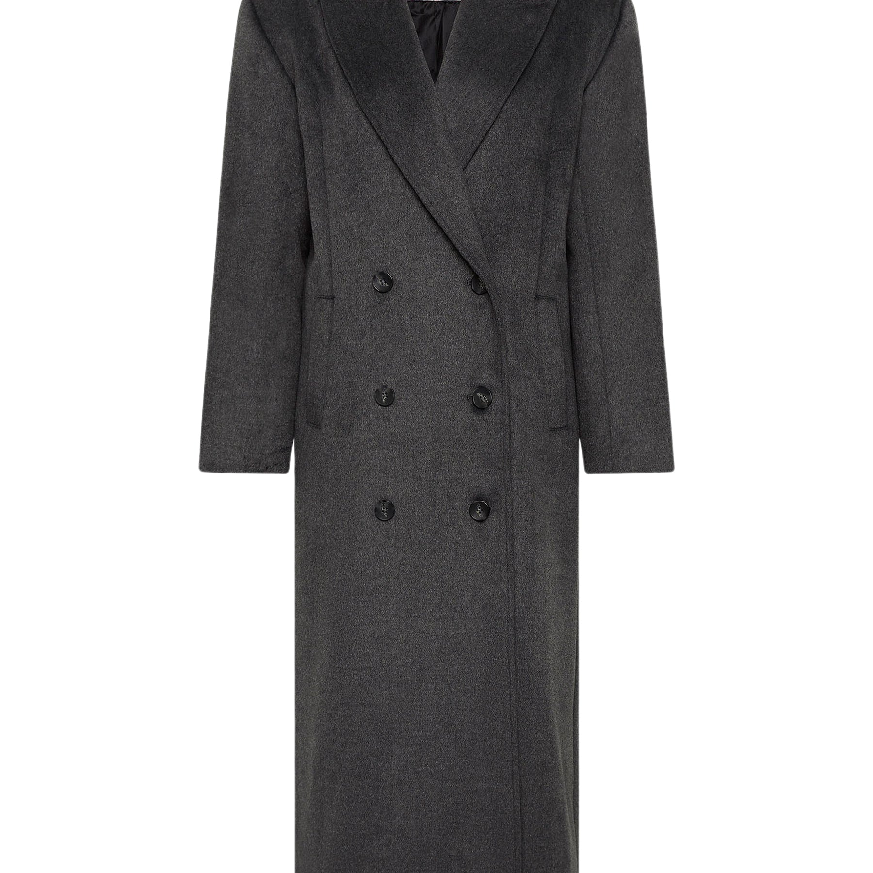 FRIEND OF AUDREY | The Double Breasted Longline Wool Coat in Dark Grey Marle | The UNDONE