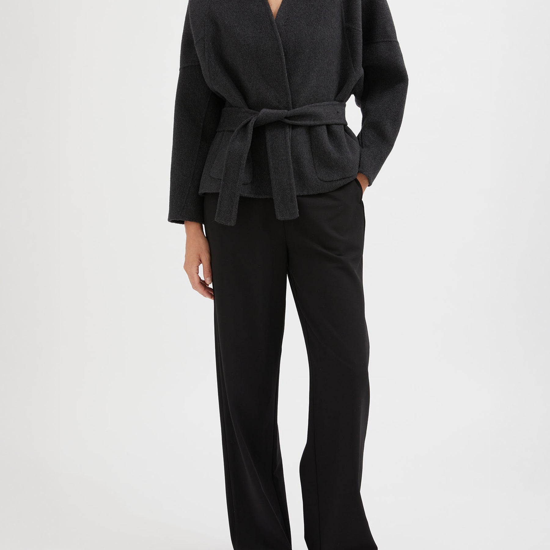 FRIEND OF AUDREY | The Double-faced Wool and Silk Tie Coat in Black | The UNDONE