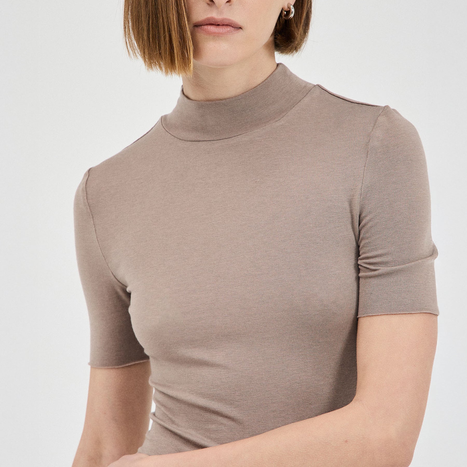 FRIEND OF AUDREY | The Tencel Wool Short Sleeve Top in Tan Mushroom | The UNDONE