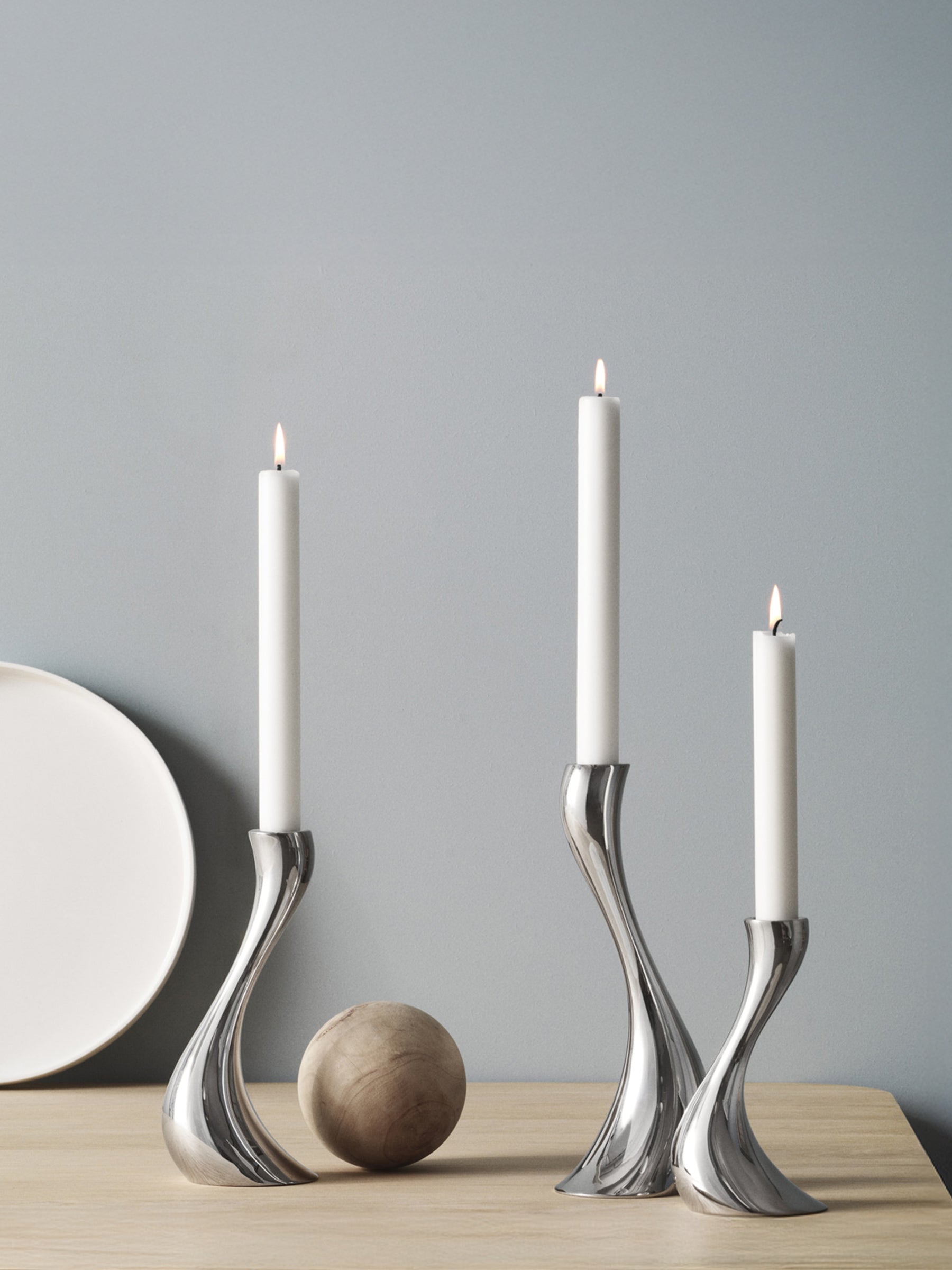 Georg Jensen | Cobra Candleholder Set in Polished Stainless Steel | The UNDONE
