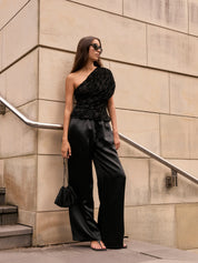 Harris Tapper | Irving Trouser in Black Satin | The UNDONE