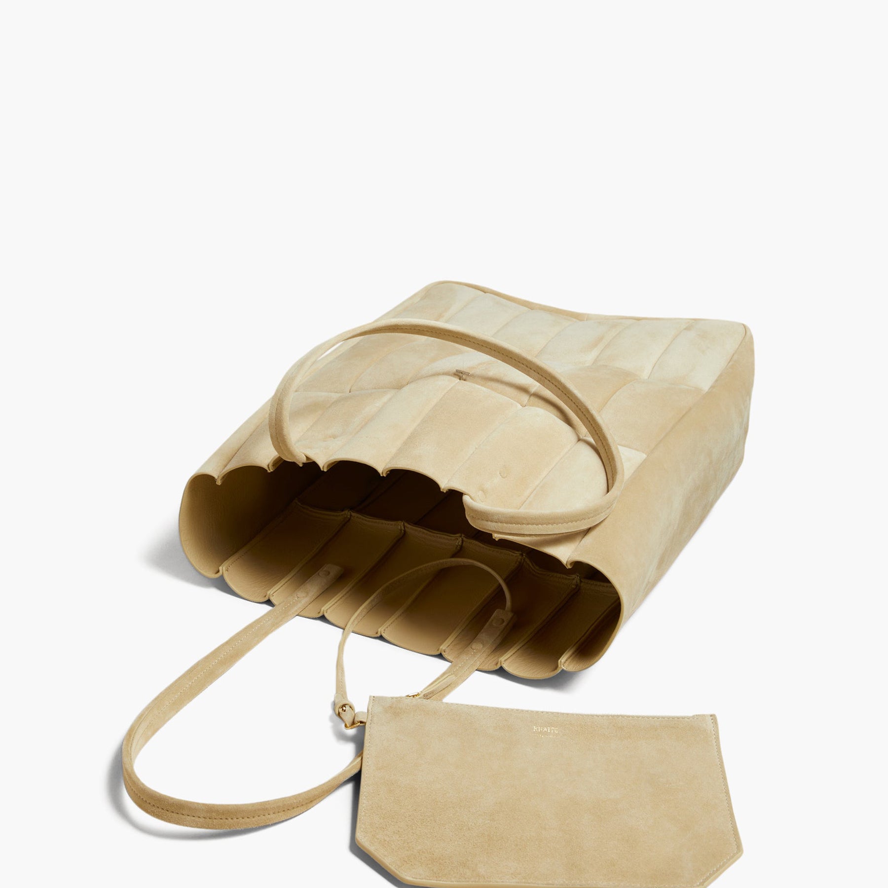 Khaite | Zoe Tote in Beige Suede | The UNDONE
