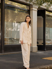 POSSE | Leon Blazer in Beige Pinstripe | The UNDONE