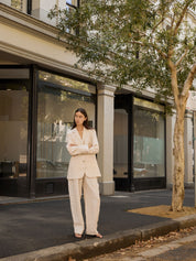 POSSE | Leon Blazer in Beige Pinstripe | The UNDONE