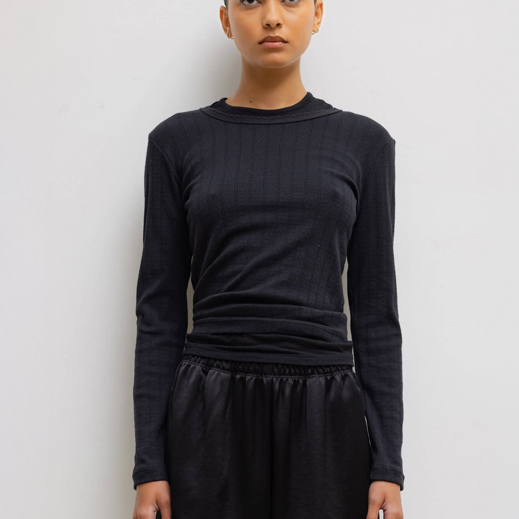 LESET | Pointelle Slim Fit Long Sleeve in Black | The UNDONE