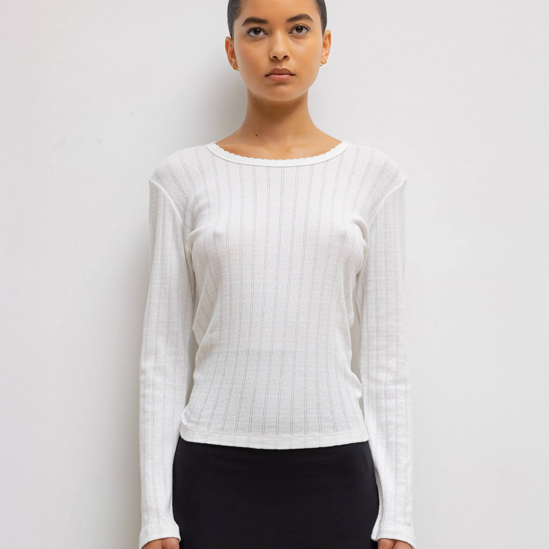 LESET | Pointelle Slim Fit Long Sleeve in White | The UNDONE