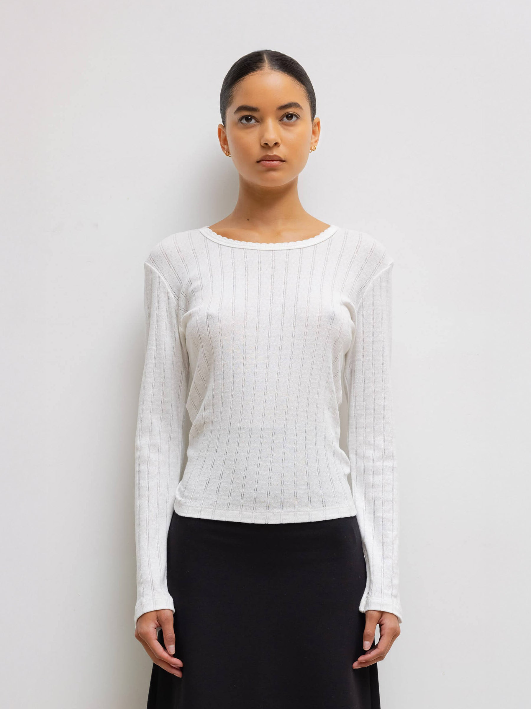 LESET | Pointelle Slim Fit Long Sleeve in White | The UNDONE