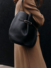 Liffner | Belted Bucket Bag Large in Black Leather | The UNDONE