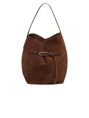 Liffner | Belted Bucket Bag Large in Dark Brown Suede | The UNDONE