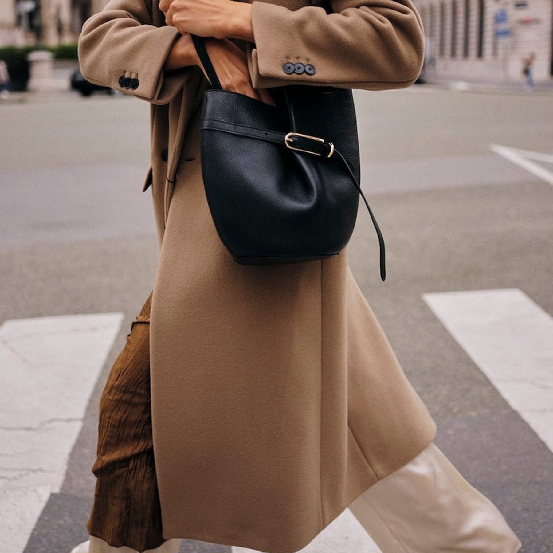 Liffner | Belted Bucket Bag in Black | The UNDONE